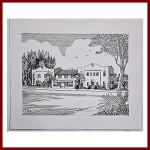 M E Elliot Print Mid Century Modern‎ House Signed Vintage Landscape Architecture